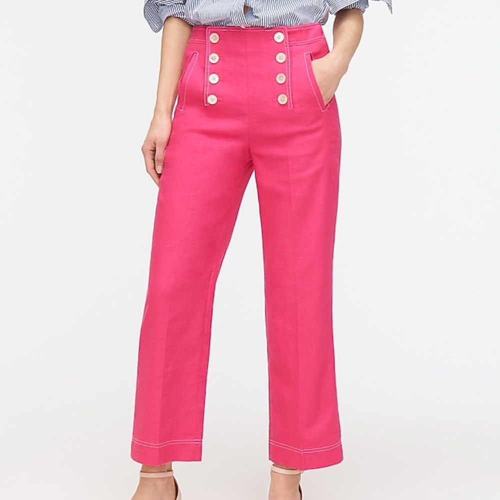 NWT J.Crew Peyton Pink Linen Sailor Pants, Size 2